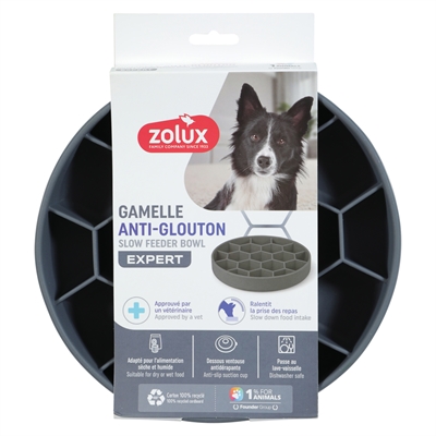 Zolux Gamelle chien slow feed avec ventouses silicone gris