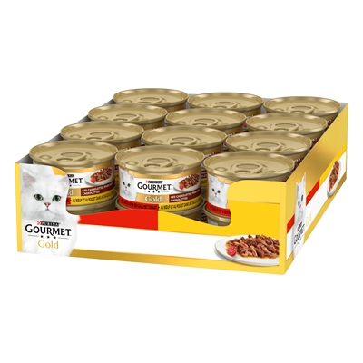 GOURMET Cassolettes Duet van vlees in saus met tomaten Volledige & delicate voeding, rund+kip, met tomaat - Goud - 24x85 g