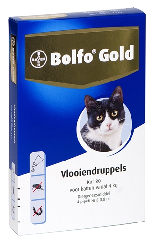 BOLFO Vlooiendruppels GOLD Imidacloprid: doodt vlooien binnen 1 dag, 4 weken bescherming, voor katten ≥4 kg - 4 pipetten