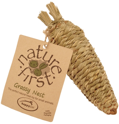 HAPPY PET Knaagspeelgoed Wortel Gras 100% natuurlijk gevlochten – bevordert tandenafslijting, zonder pesticiden - Naturel - 18 cm