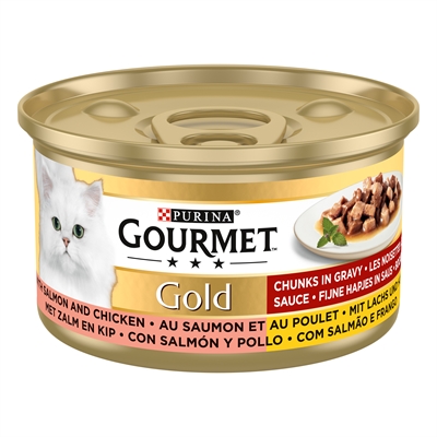 GOURMET Kattennatvoer Gold Fijne Hapjes Zalm/Kip Volledige delicaat recept - Goud - 85 g