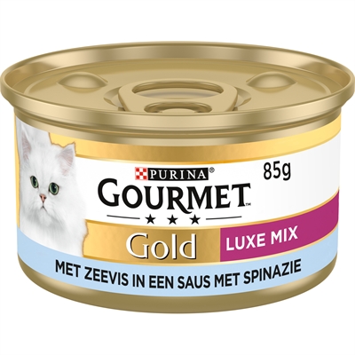 GOURMET Kattenvoer Gold Luxe Mix Zeevis en Spinazie delicaat, compleet - Goudkleurig - 24x85g