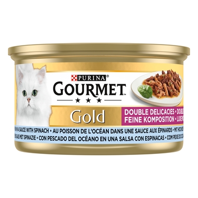 GOURMET Kattenvoer Gold Luxe Mix Zeevis en Spinazie delicaat, compleet - Goudkleurig - 24x85g