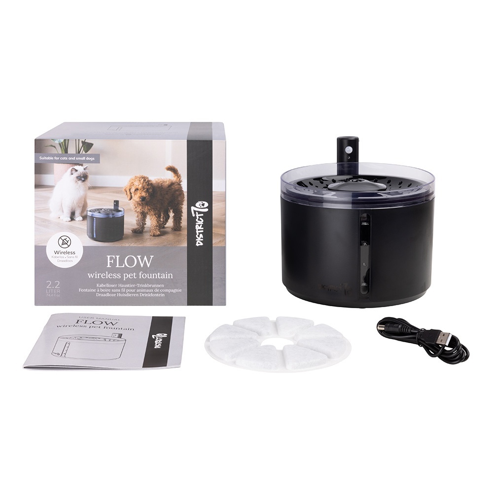 District 70 honden drinkfontein FLOW 2.2 L – Draadloos – Zwart