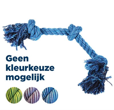 HAPPY PET Hondenspeelgoed Flossin Fun 3 Knoop Duurzaam katoen - Extra grip - Gebitsverzorgend | Assorti - Large 52x14 cm