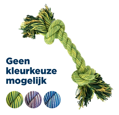 HAPPY PET Flostouw Flossin Fun 2 Knoop XL extra groot, 2 knopen, gebitsverzorgend - Assorti - 44 cm