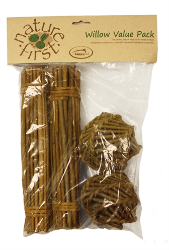 HAPPY PET Wilgen Value Pack wilgenspeelset 100% natuurlijk, bevordert tandafslijting & darmflora - Naturel - 2 sticks/2 ballen