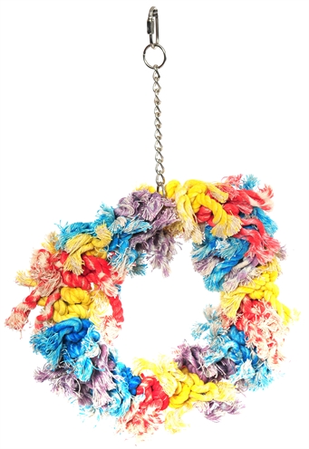 HAPPY PET Papegaaienspeelgoed Flossin Ring Stimuleert kauwen & spelen, voorkomt verenplukken - Multicolor - 28x23x8 cm