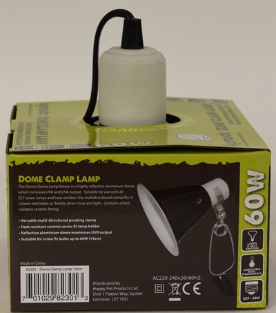 KOMODO Klemlamp Black Dome - Verdubbelt UVB/UVA | E27 tot 60W | Zwart - ø14cm x 180cm