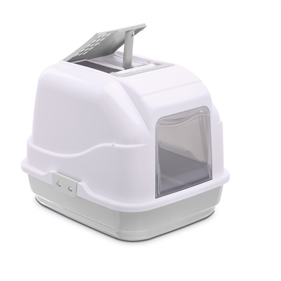 IMAC Kattenbak Easy Cat - Ruim met deur & koolfilter, geïntegreerde schep - Wit/lichtgrijs - 50x40x40 cm