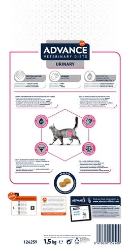 ADVANCE VETERINARY DIET Dieetvoer kat CAT URINARY URINEWEGEN Vermindert struviet- & oxalaatstenen, lage magnesium - 1,5 kg