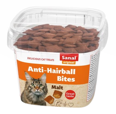 SANAL Kattensnoep Hairball Bites Cup Voorkomt én lost haarballen - Vitamine E - 75 g