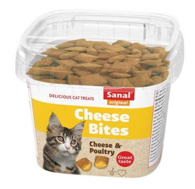 SANAL Kattensnoepjes Cat Cheese Bites Cup Knapperig met zachte kaas en kipvulling, Vit A, D3, E en taurine - Naturel - 75 g