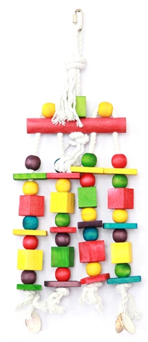 HAPPY PET Papegaaienspeelgoed Block N Beads Papegaai Kauw- & Speelstimulerend met Metalen Haak - Multicolor - 45x16 cm