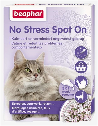BEAPHAR Spot On NO STRESS Kat Kalmeert met valeriaan, snelwerkend bij vuurwerk/reizen - 3 pipetten