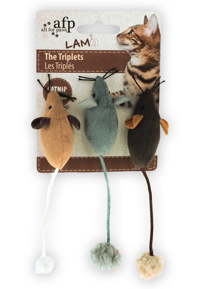 AFP The Triplets lamswol speelmuis met catnip 7x7x3 cm (set van 3)