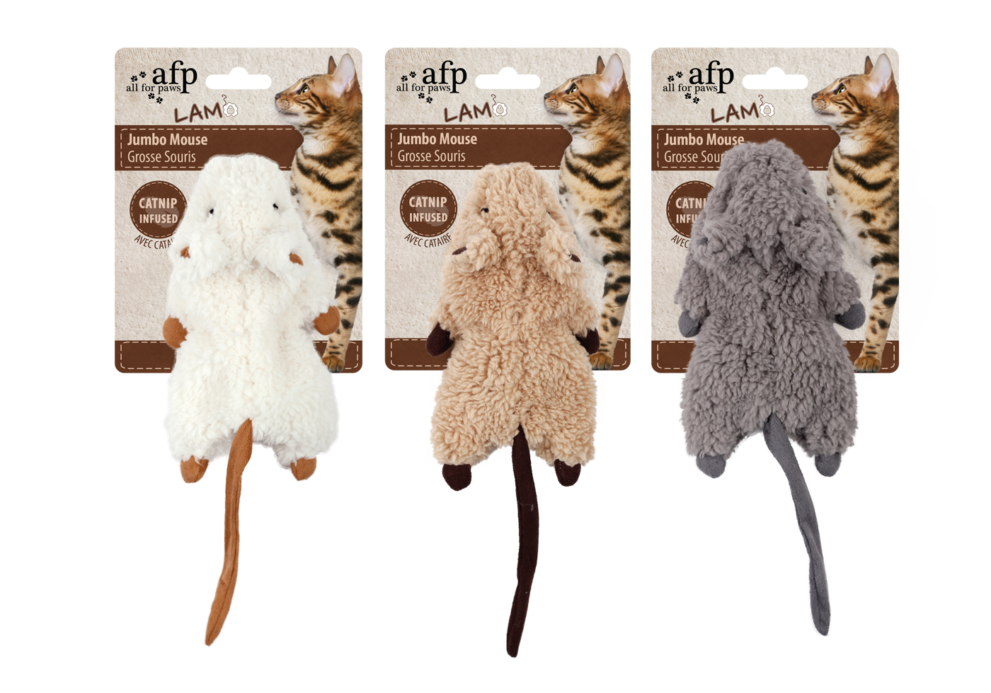AFP Jumbo Crinkle Muis Lamswol met Catnip - Krakend geluid, Zacht lamswol - Assorti - Jumbo