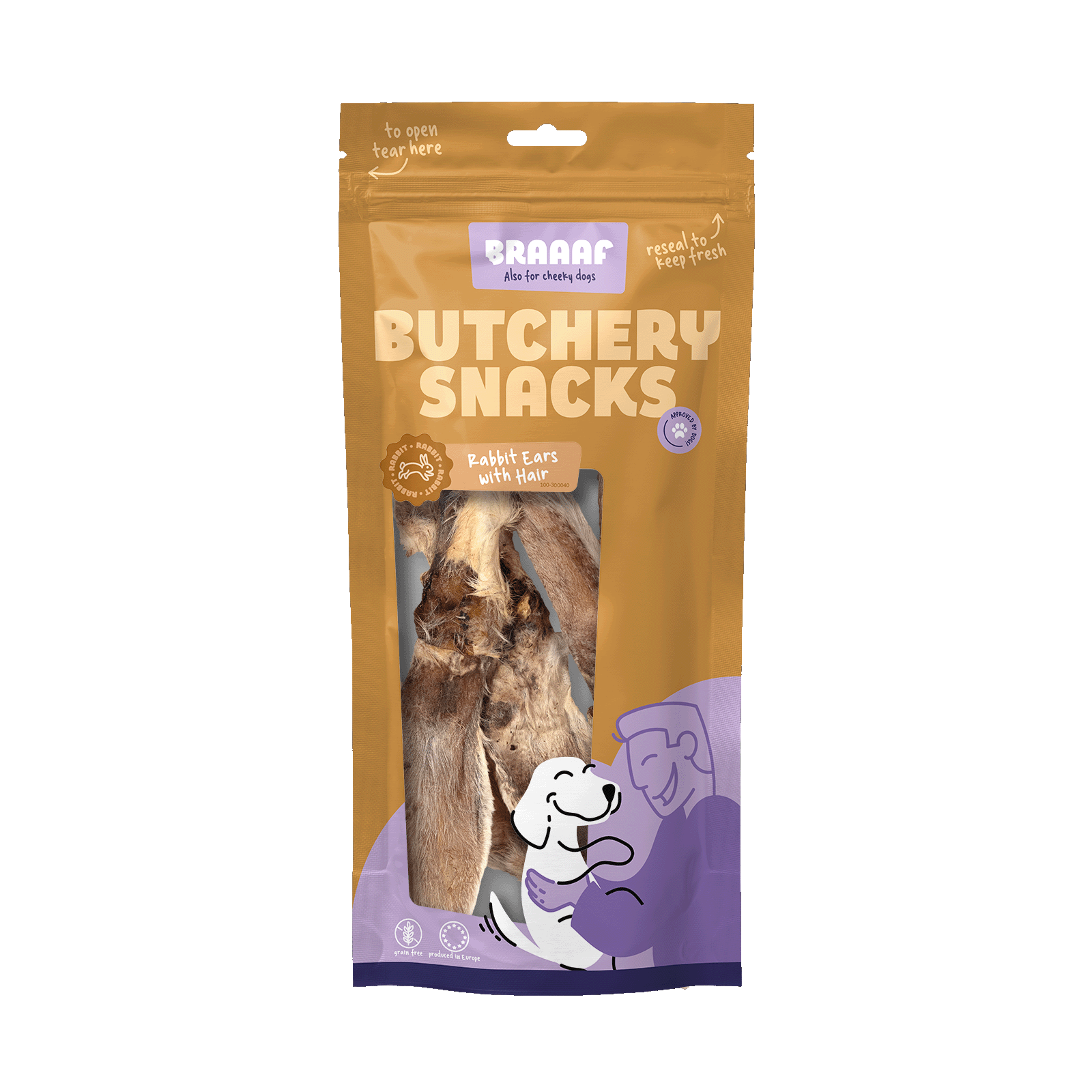 Braaaf Butchery Snacks Kaninchenohren mit Fell 80 g
