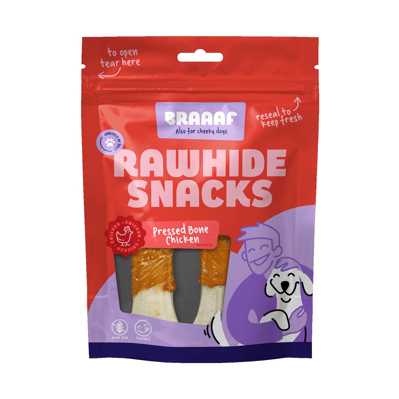 Braaaf Rawhide Pressed Bone Poulet - 12,5 cm