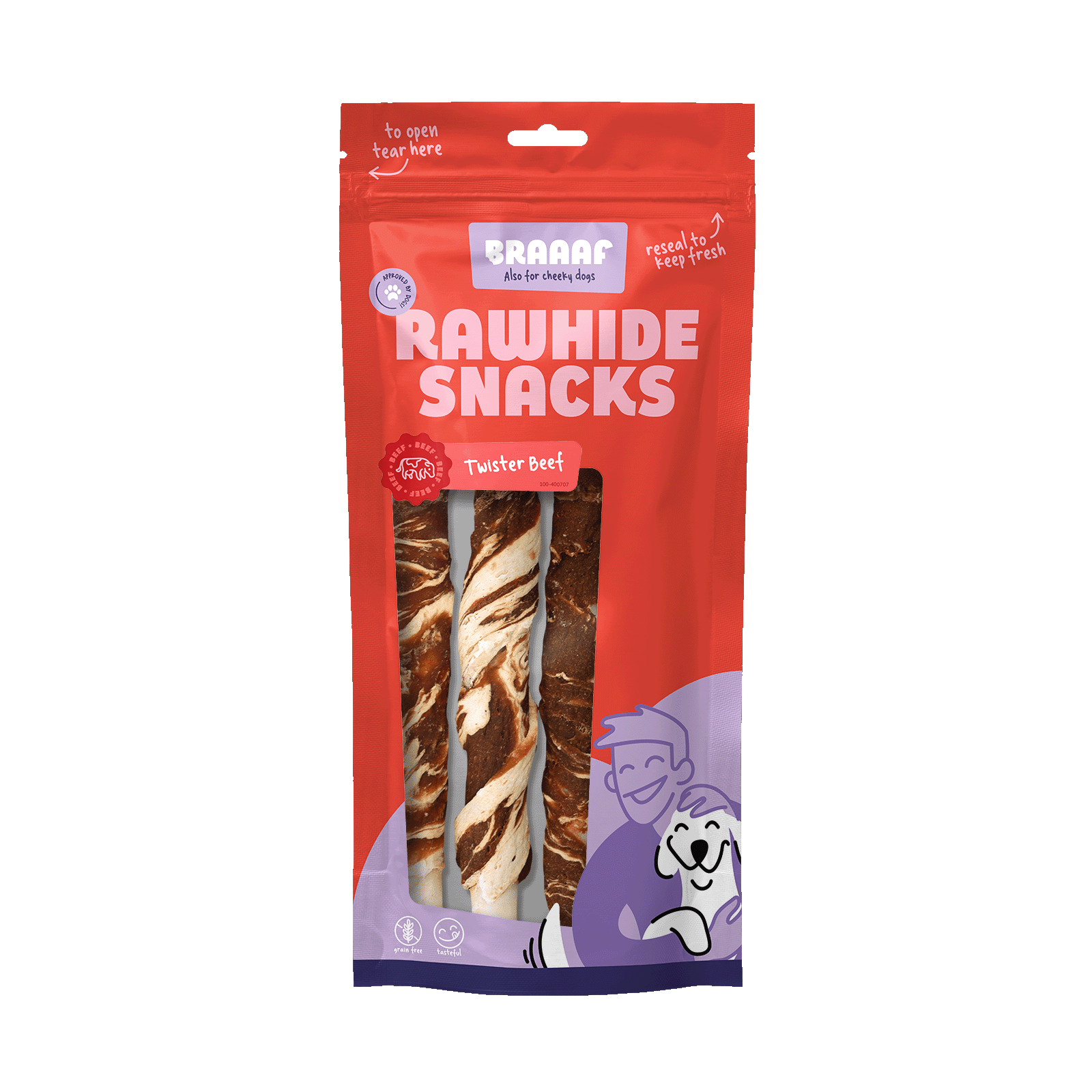 Braaaf Rawhide Twister bœuf & poisson (3 pcs) - 21 cm