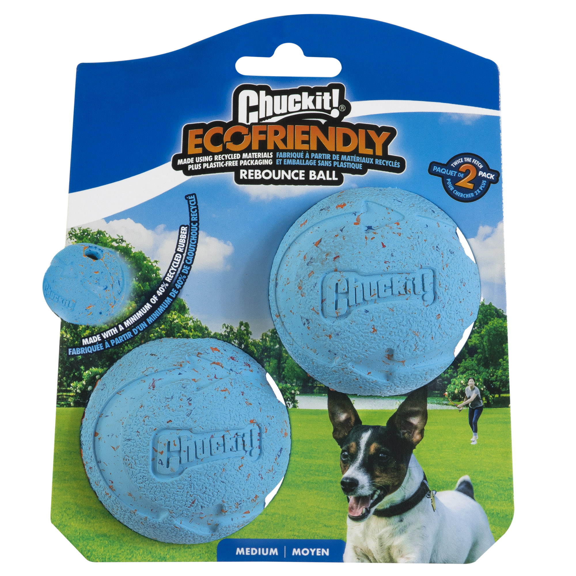 Chuckit! Rebounce Fetch Ball M (2-pack) apporteerbal van gerecycled rubber