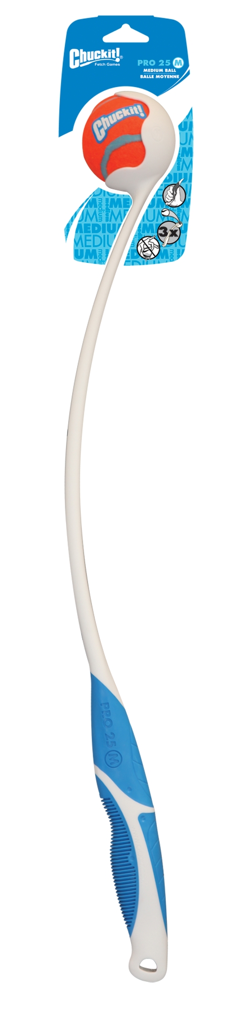 CHUCKIT Pro Ball lance-balle 25 m - Lance loin sans effort, stimule l'activité, poignée en caoutchouc - 63 cm