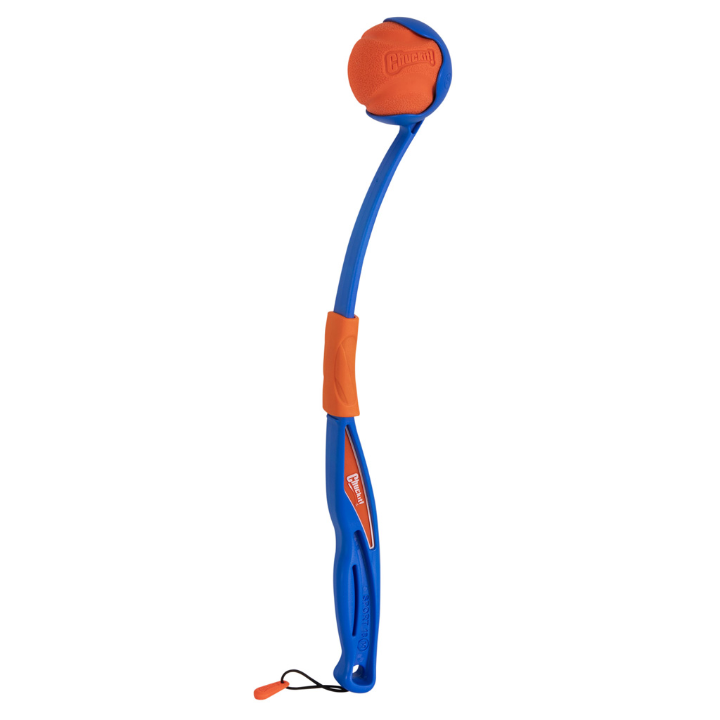 CHUCKIT Lance-balle Fetch & Fold Mini Launcher - Pliable, poignée ergonomique, balle en caoutchouc incluse - Orange/Gris - 30,5x12,5x6,5 cm