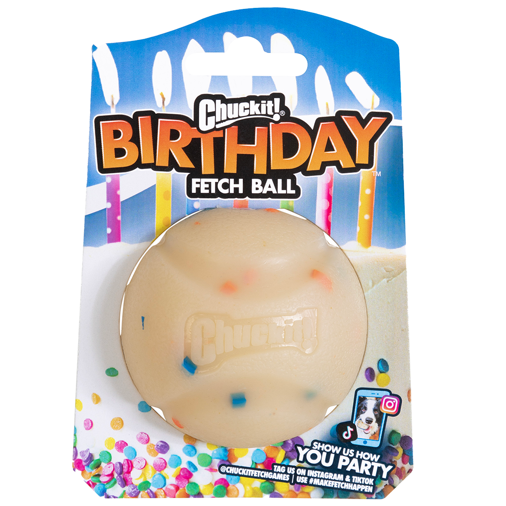 Chuckit Birthday Ball balle pour chien caoutchouc à l'odeur de vanille M 6 cm