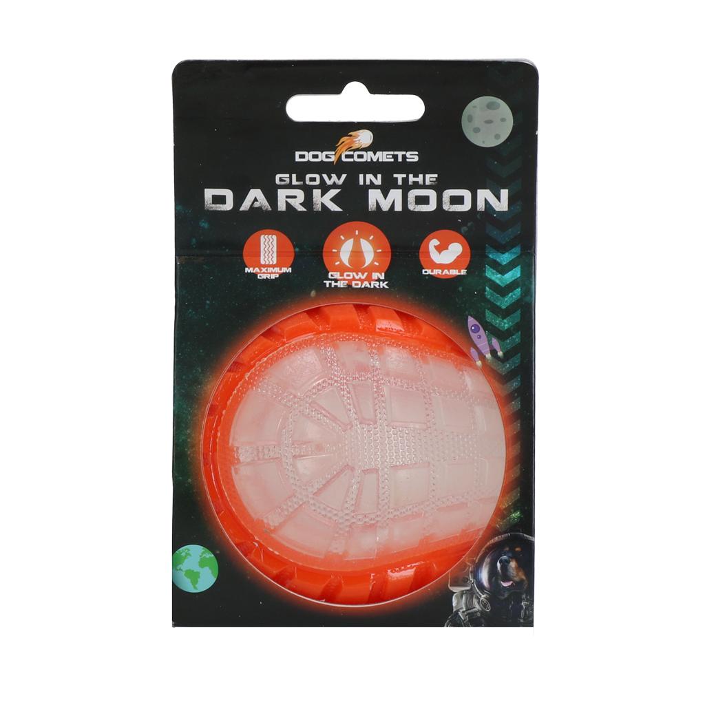 Dog Comets Glow in the Dark Moon Ball jouet pour chien M orange
