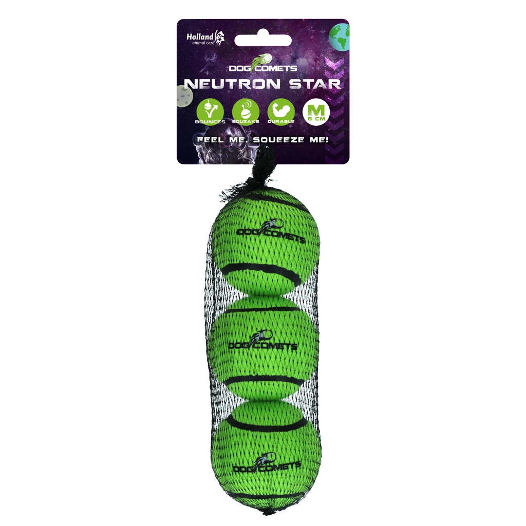 Dog Comets Neutron Star Tennisball mit Quietscher M Grün (3er-Pack)