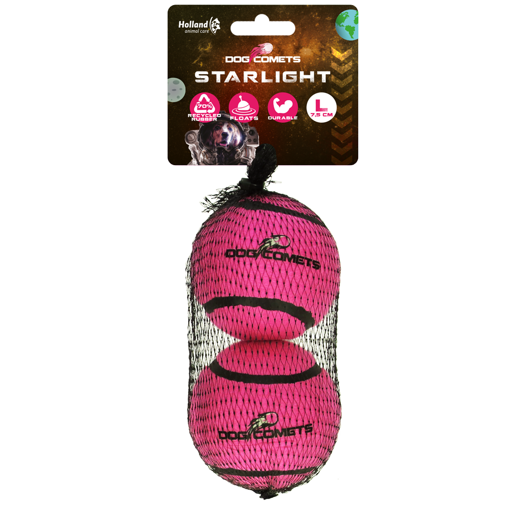 Dog Comets Starlight tennisbal L Roze (2-pack)