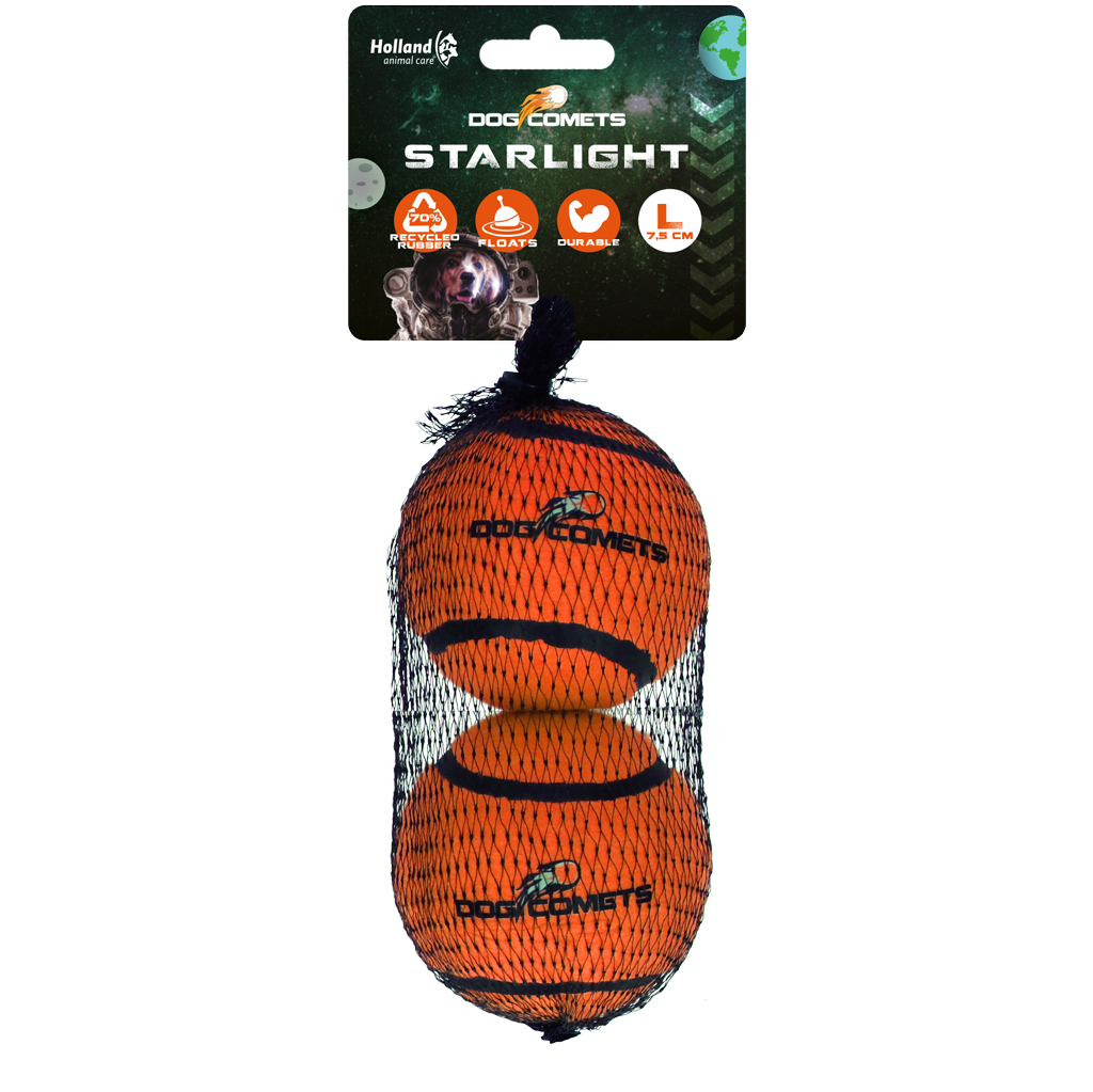 Dog Comets Starlight Tennisball L Orange (2er-Pack)