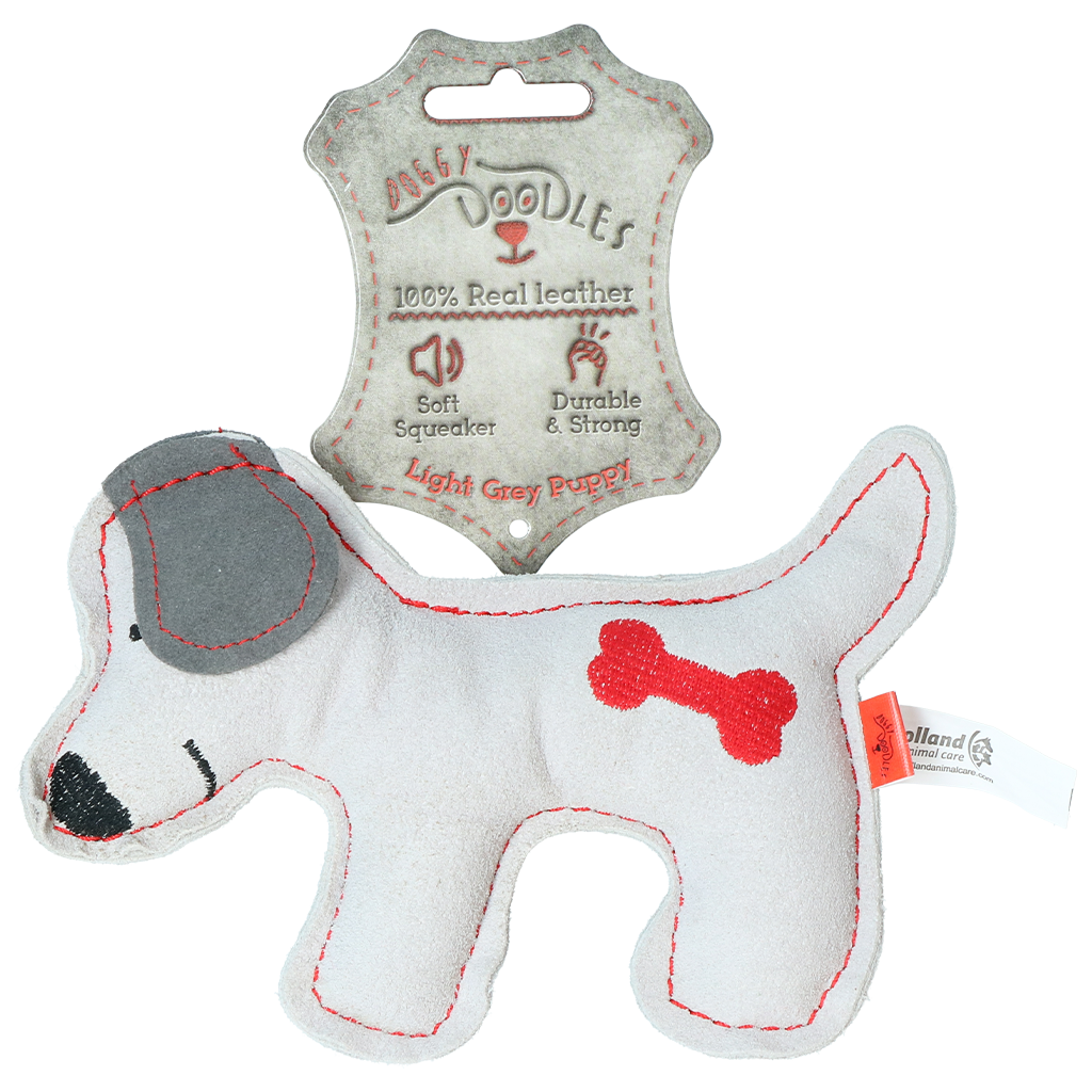 Doggy Doodles Puppy Hundekuscheltier aus Rindsleder hellgrau