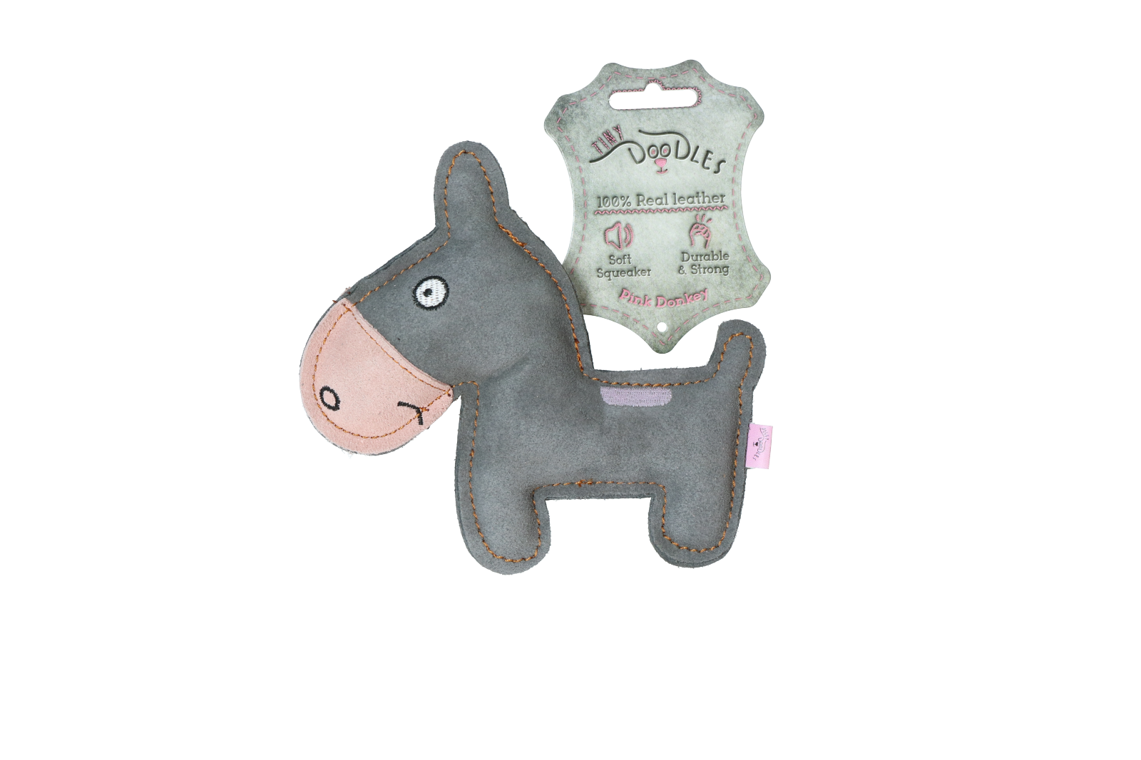 Tiny Doodles Ezel hondenknuffel van runderleer roze
