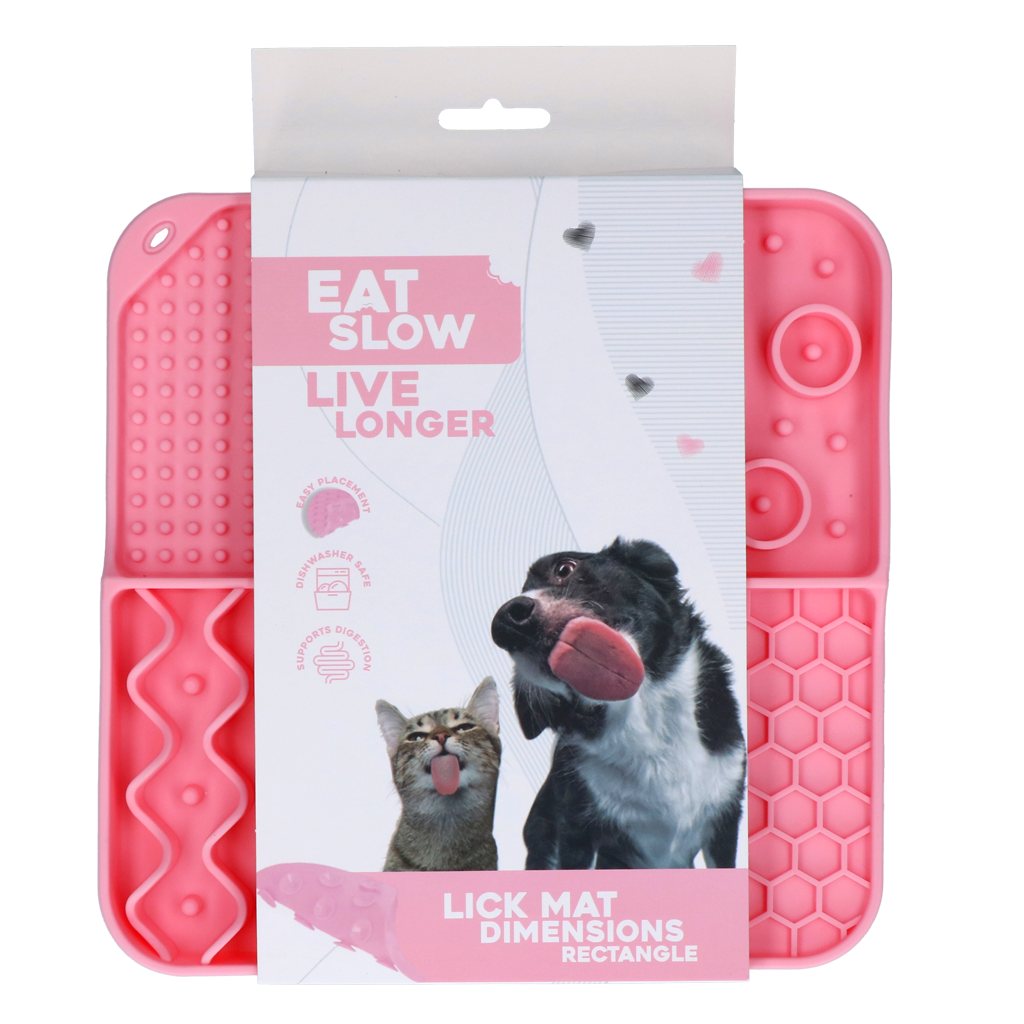 Eat Slow Live Longer Lick Mat Dimensions vierkante likmat Roze