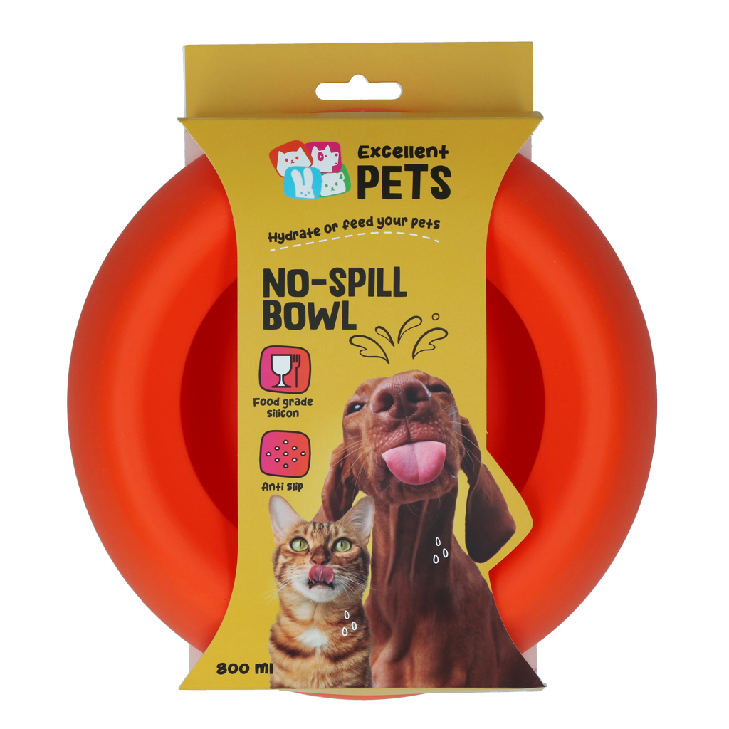 Excellent Pets No-Spill Bowl anti-knoeibak 800 ml Oranje M