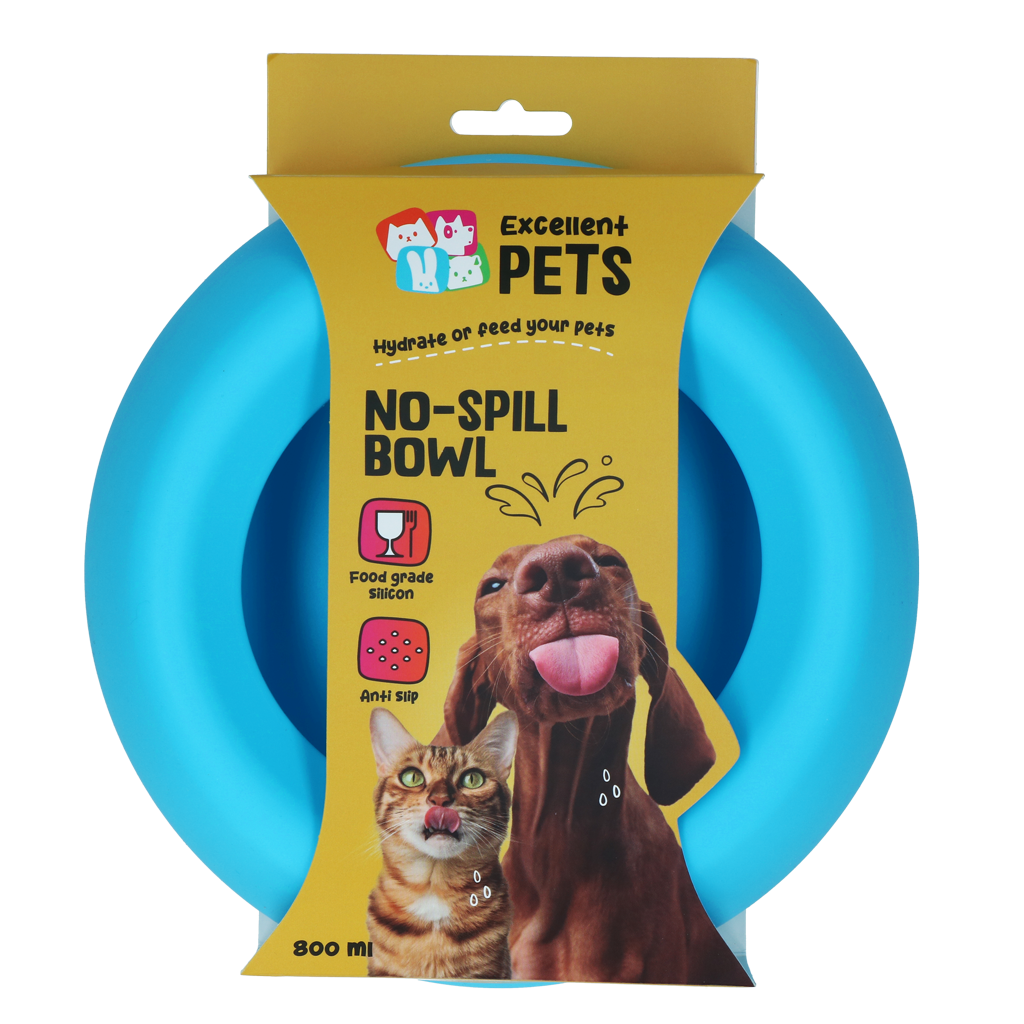 Excellent Pets No-Spill Bowl anti-knoeibak 800 ml Blauw M