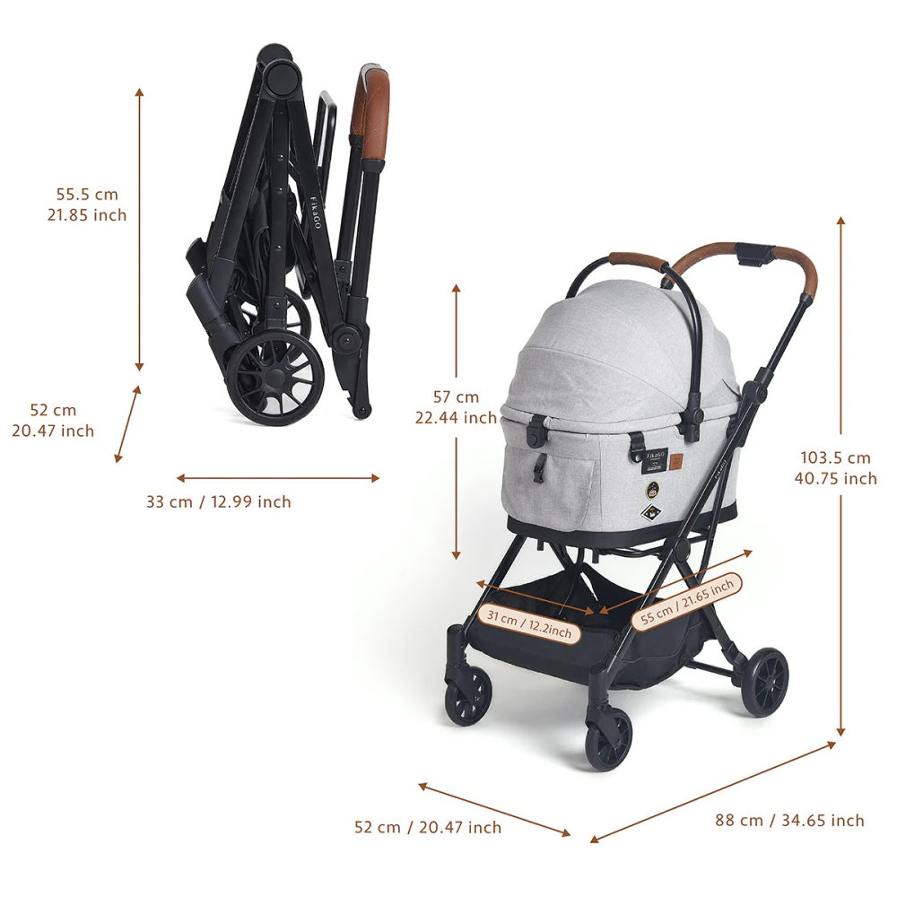 Flytta Plus - Detachable Pet Stroller (tot 20kg) - Grey Huskey