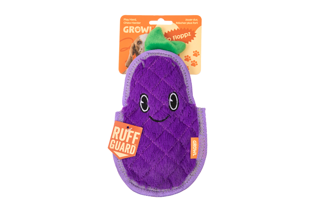 Growl Flip Floppz Eddie de Aubergine pluche hondenspeelgoed