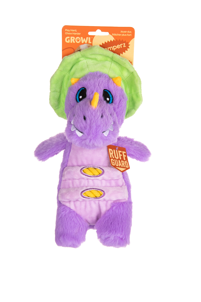 Growl Stomperz Benny de Paarse Brachiosaurus pluche hondenspeelgoed