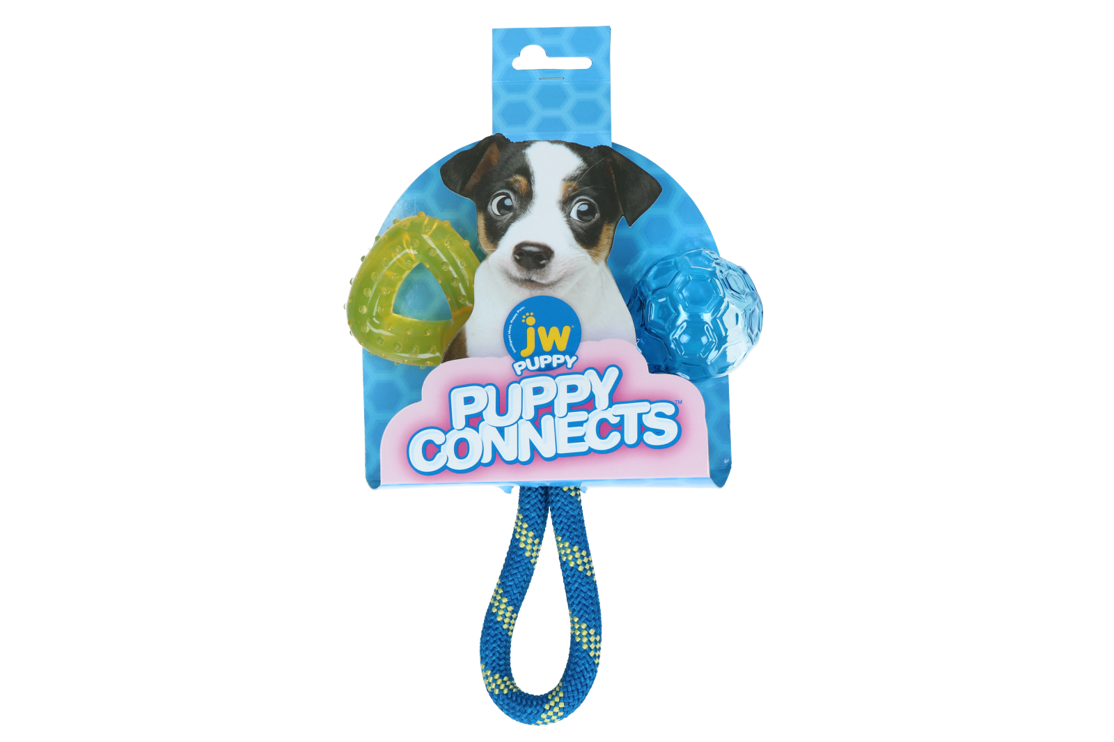 JW Puppy Connects puppyspeelgoed met touw, bijtring en bal