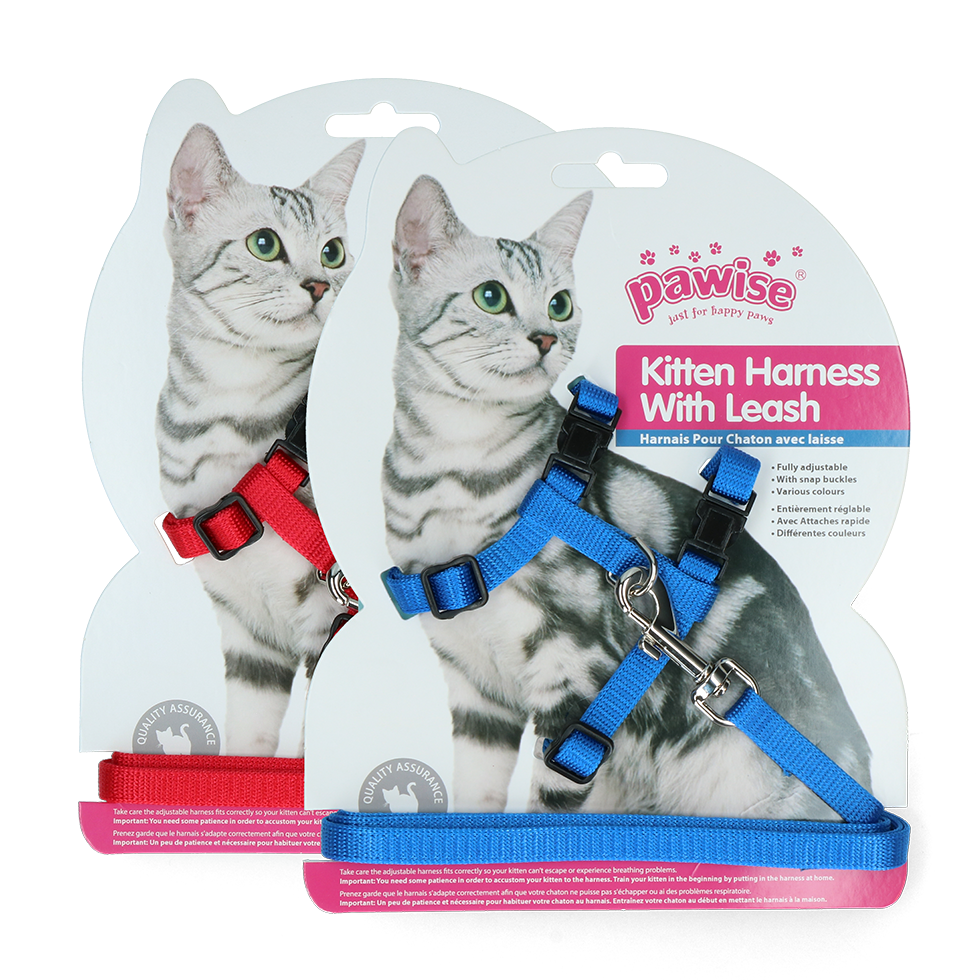 Pawise Kitten Harness With Leash Katzengeschirr mit Leine rot/blau S