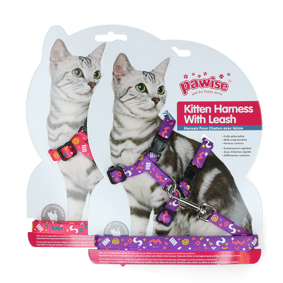 Pawise Kitten Harness With Leash kattentuigje met riem roze/paars S