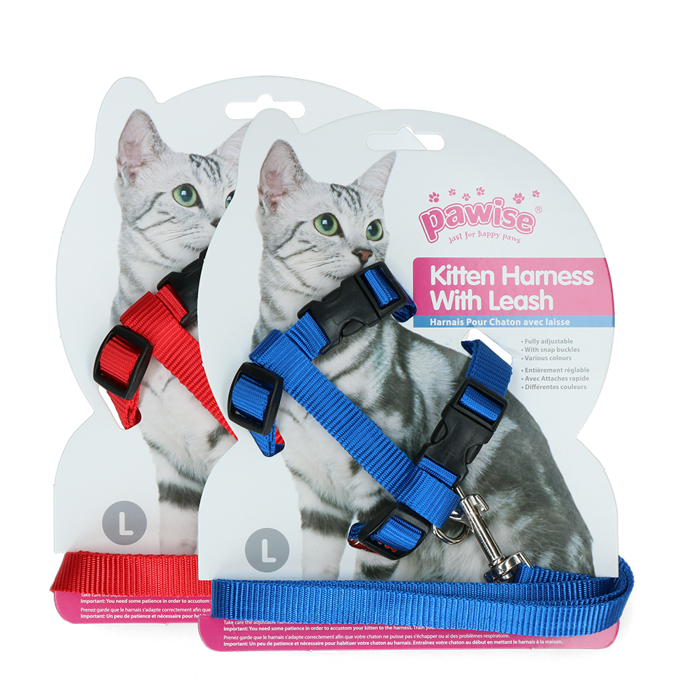 Pawise Kitten Harness With Leash Katzengeschirr mit Leine rot/blau L