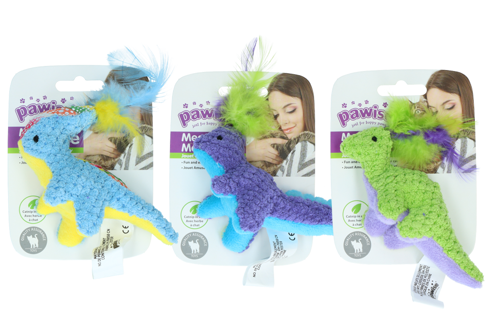 Pawise Meow Meow Life Dinosaurus doudou à l'herbe à chat pour chat