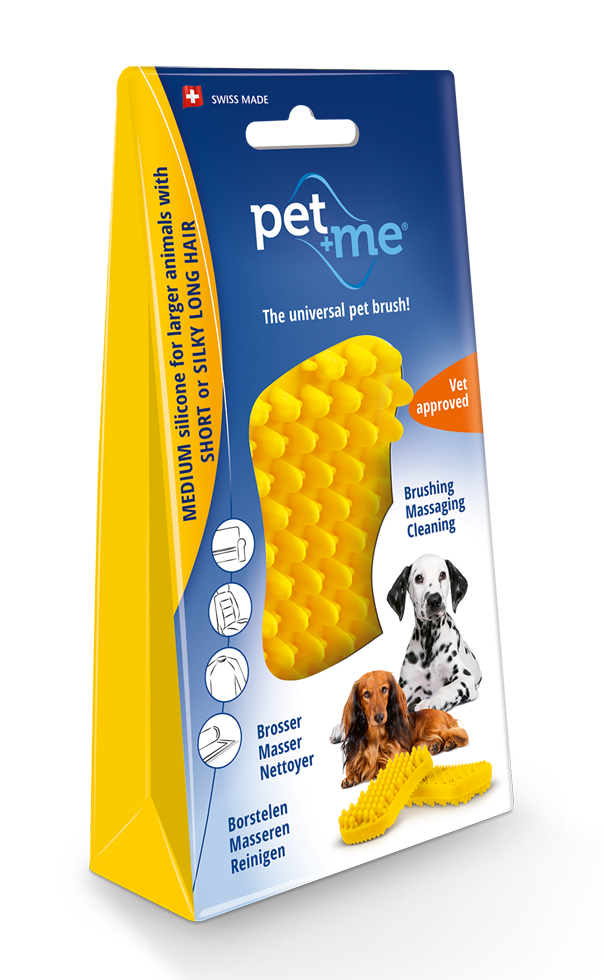 Pet+Me brosse 4-en-1 en silicone pour chien Poil court Jaune