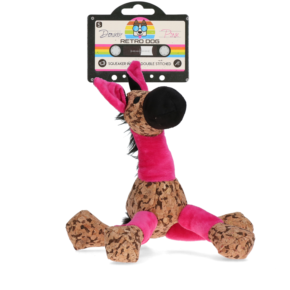 Retro Dog Donkey peluche pour chien avec couineur rose S