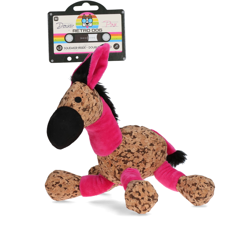 Retro Dog Donkey peluche pour chien avec couineur rose M