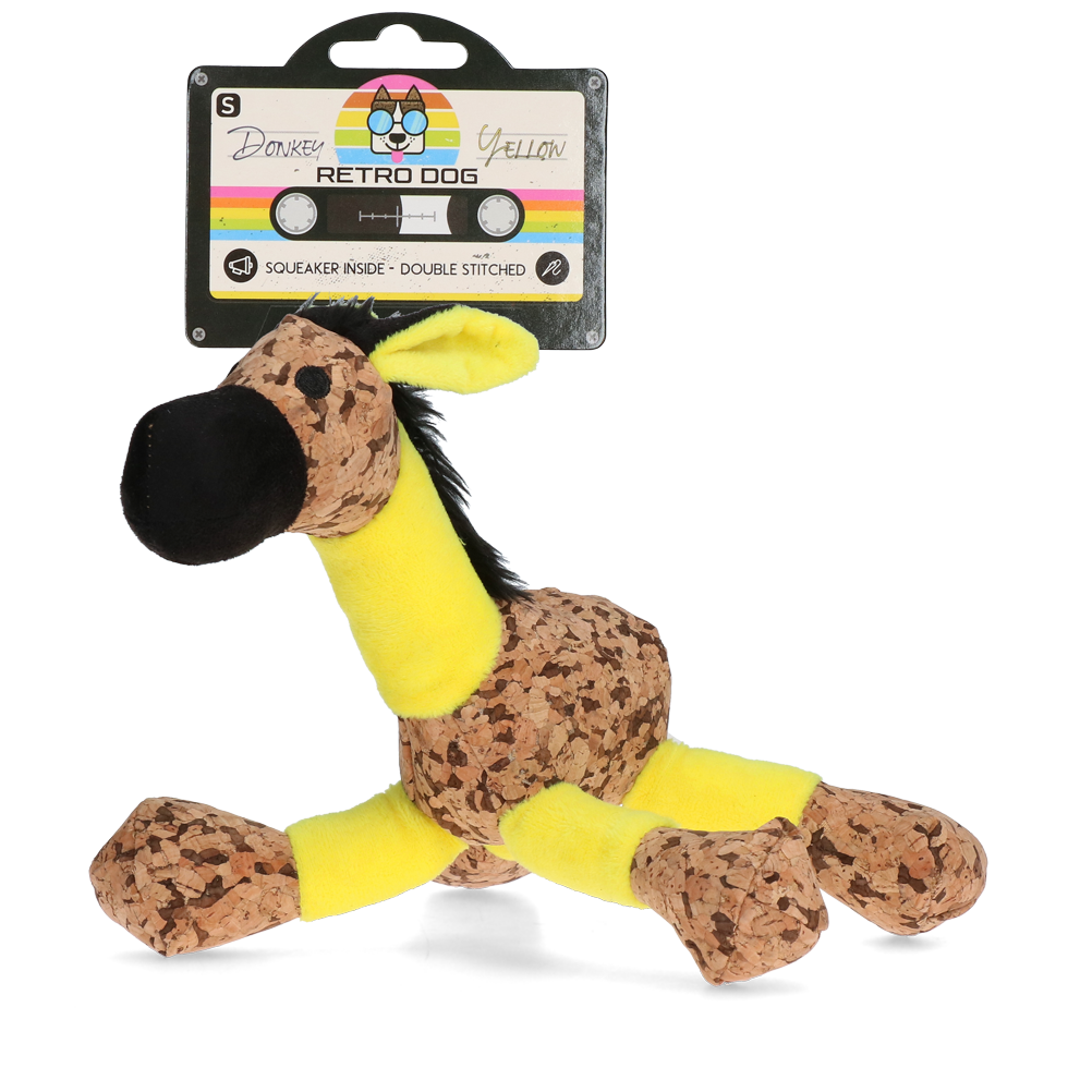 Retro Dog Donkey peluche pour chien avec couineur jaune S