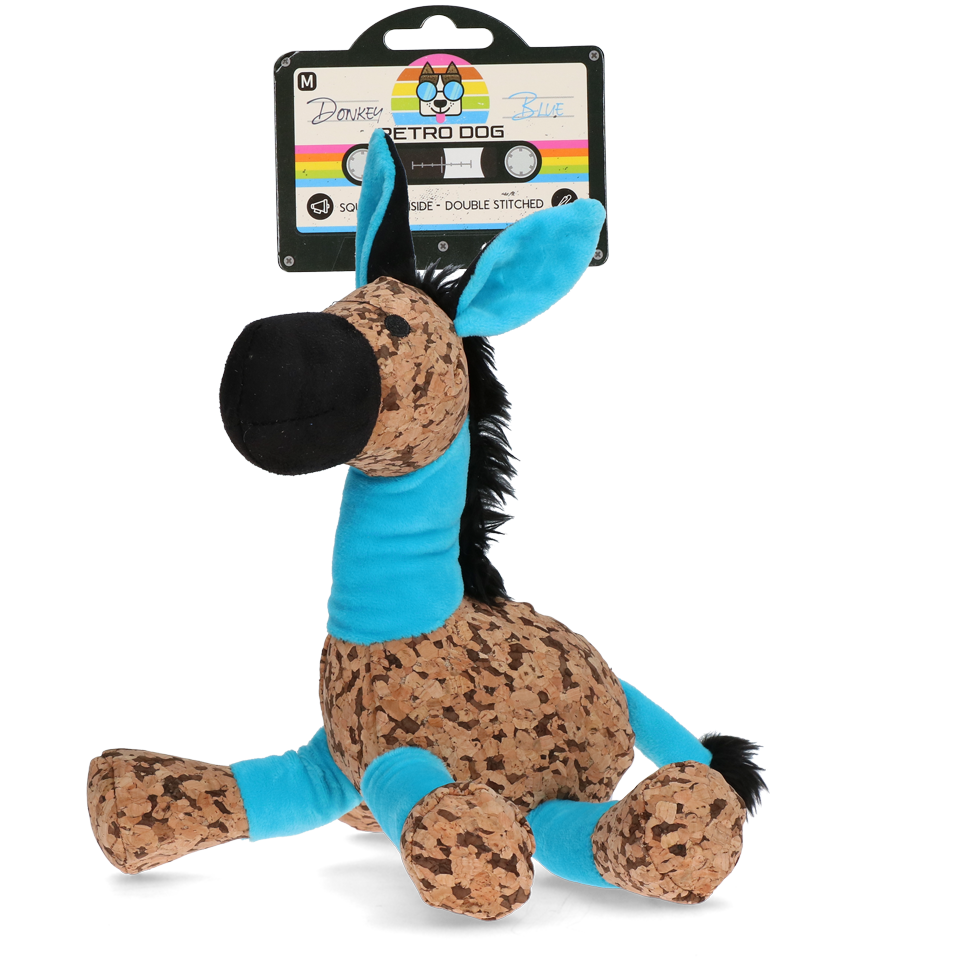 Retro Dog Donkey peluche pour chien avec couineur bleue M